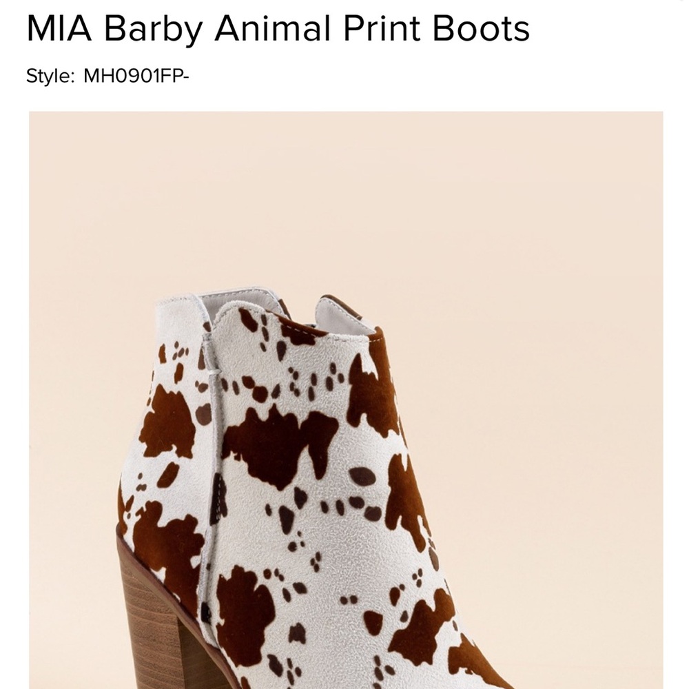MIA Brown and White Ankle Booties with Cow Print - Picture 10 of 10